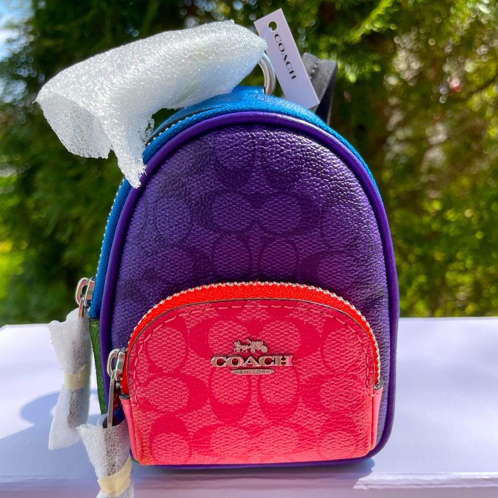 NWT!💜💙💚MINI COURT BACKPACK BAG CHARM IN COLORBLOCK SIGNATURE CANVAS!